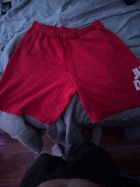 Nike Red Men's Athletic Drawstring Shorts with White Side Logo